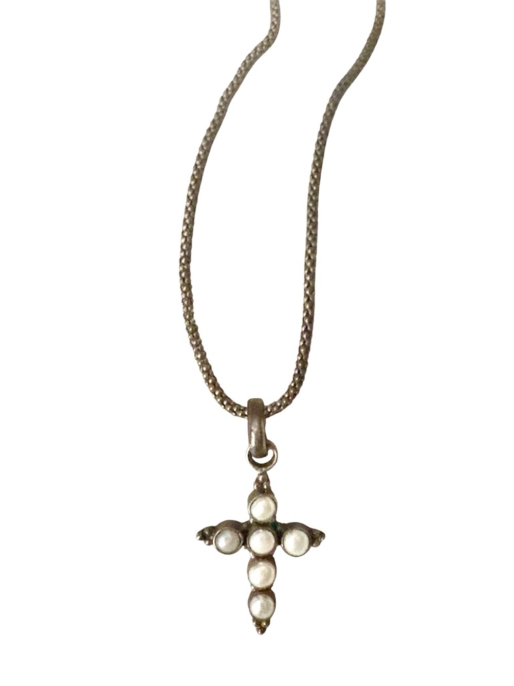Ornate Pearl Sterling Silver Renaissance Cross Pendant